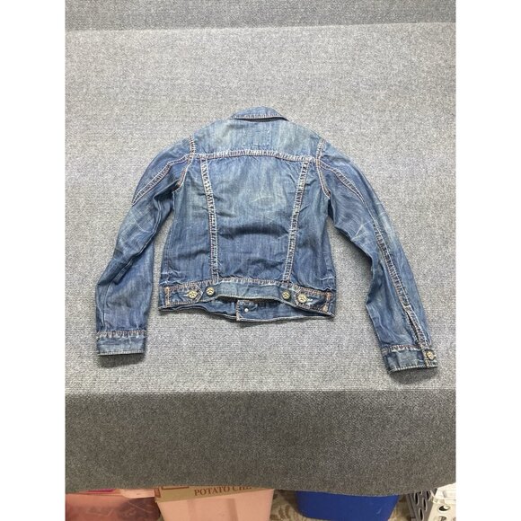 Big Star Copen Denim Jacket Girls Size S Blue Long Sleeve Button Up Distressed - Picture 8 of 8